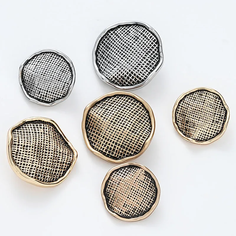 Golden Silver Metal Button Wrinkled Corrugated Gauze Surface 6pcs
