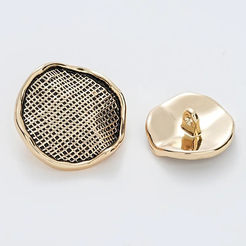 Golden Silver Metal Button Wrinkled Corrugated Gauze Surface 6pcs