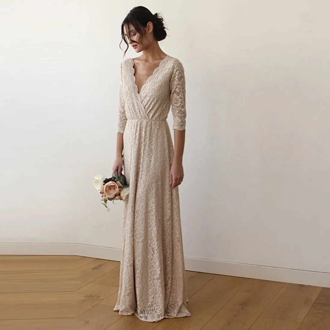 Golden Wrap lace wedding dress #1124