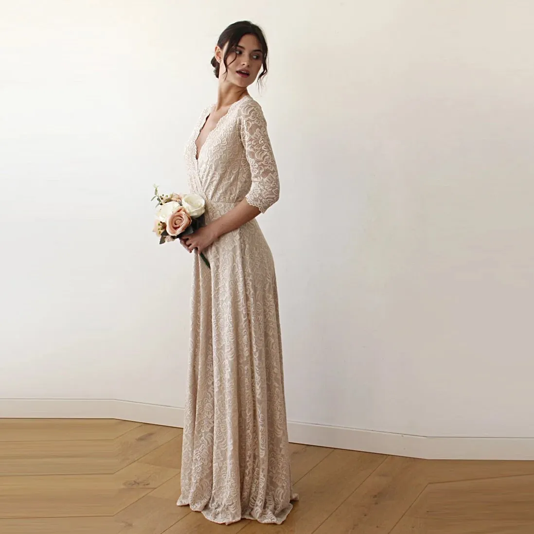 Golden Wrap lace wedding dress #1124