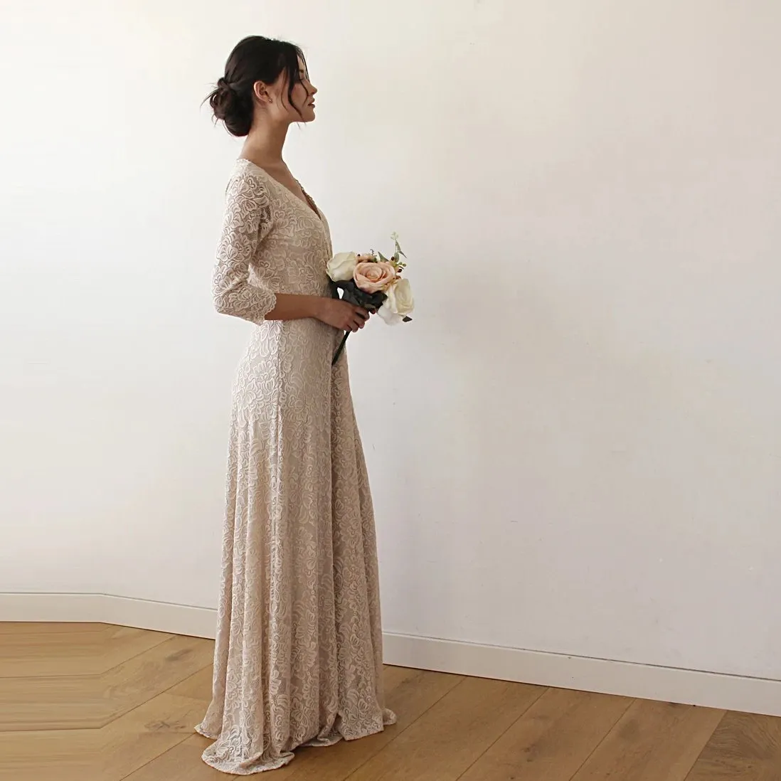 Golden Wrap lace wedding dress #1124