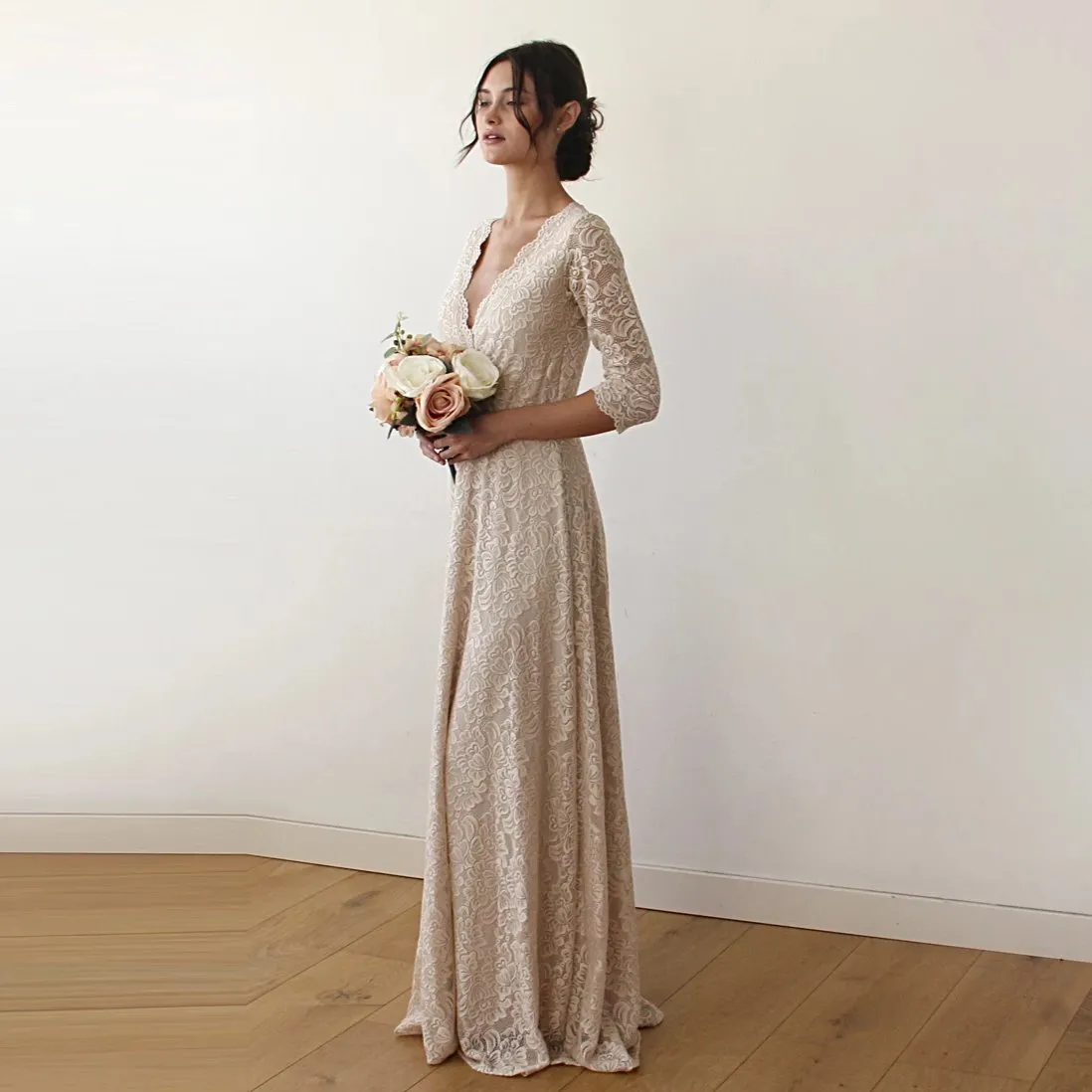 Golden Wrap lace wedding dress #1124