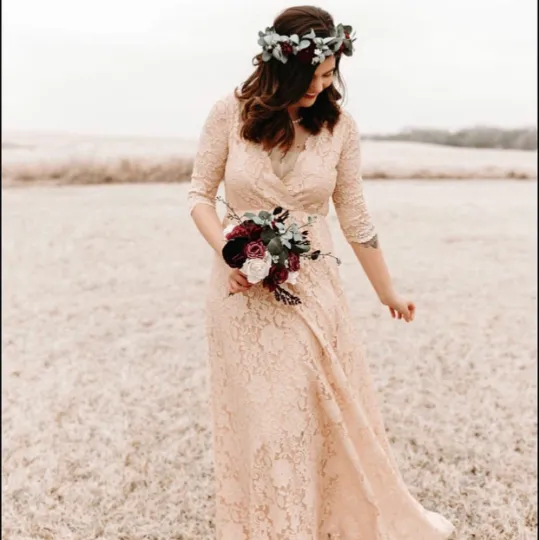 Golden Wrap lace wedding dress #1124