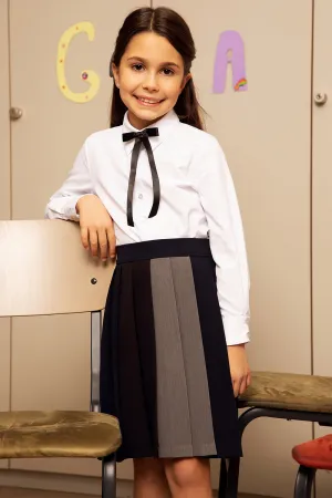 Gray, blue and black pleated skirt