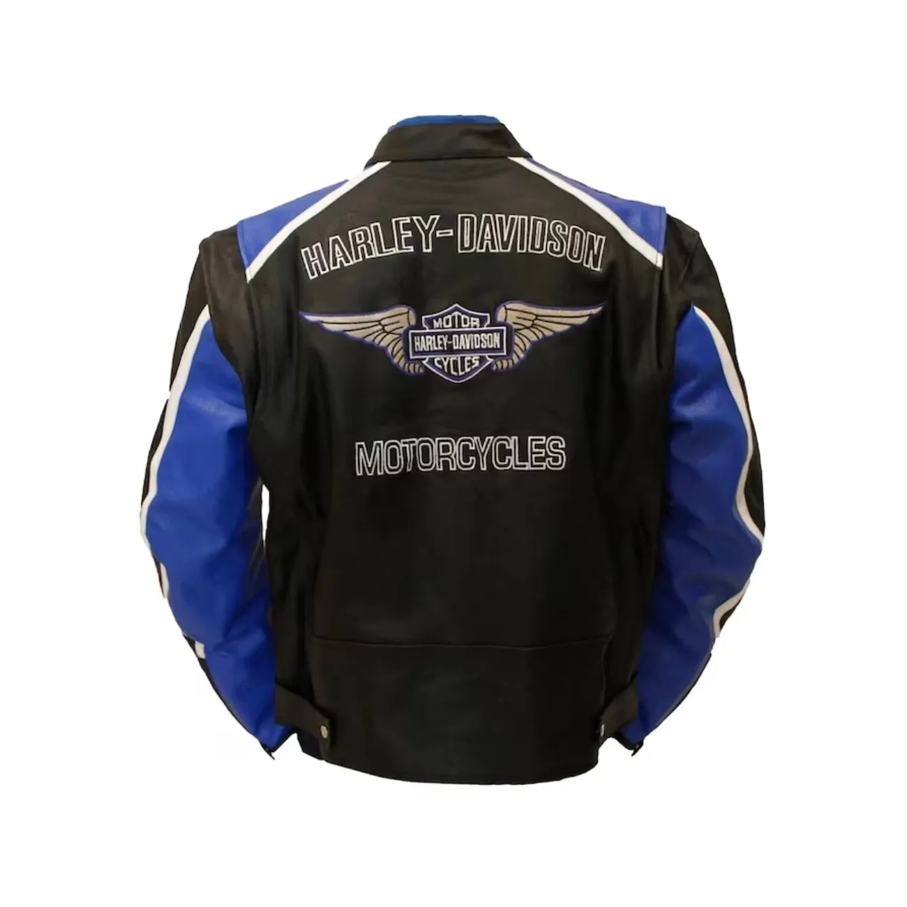 Harley Davidson Men's Blue & Black Leather Biker Jacket