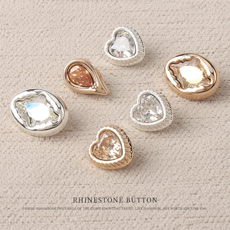Heart Drop Shaped Oval Rectangular Metal Crystal Small Buttons 10pcs