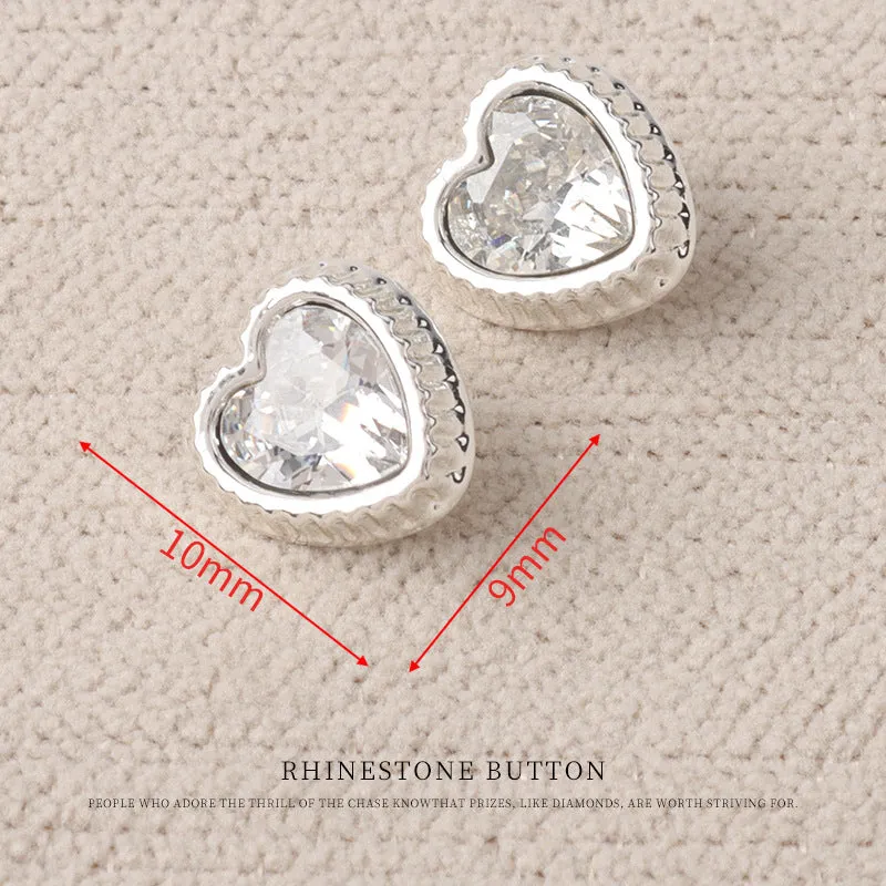 Heart Drop Shaped Oval Rectangular Metal Crystal Small Buttons 10pcs
