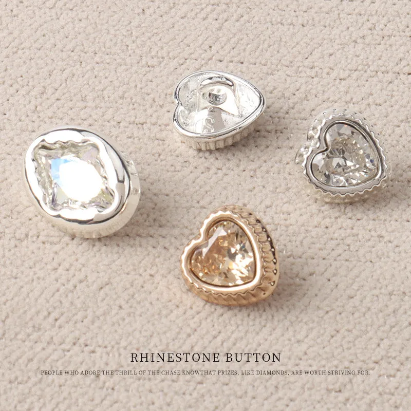 Heart Drop Shaped Oval Rectangular Metal Crystal Small Buttons 10pcs