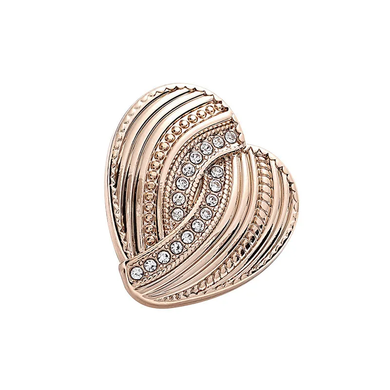 Heart-Shaped Diamond-Inlaid Striped Gold Fashion Metal Button 10pcs