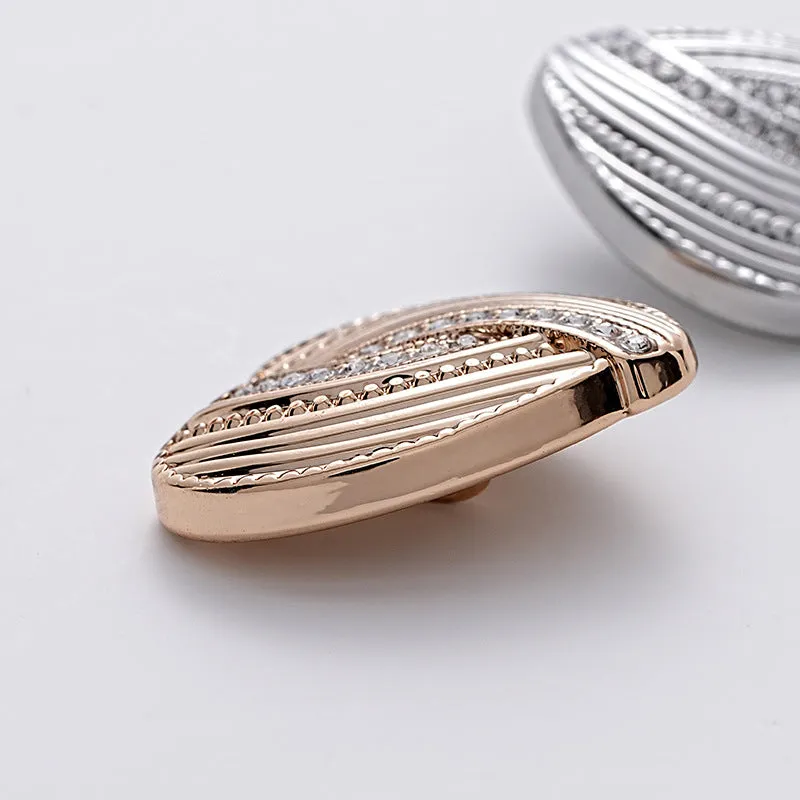 Heart-Shaped Diamond-Inlaid Striped Gold Fashion Metal Button 10pcs