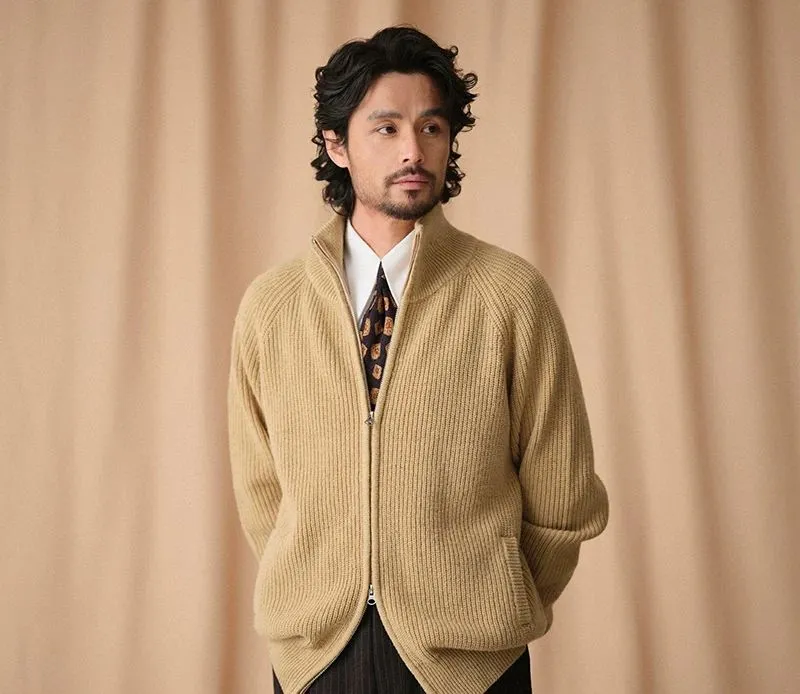 Heavy Wool Zip-Up Cardigan