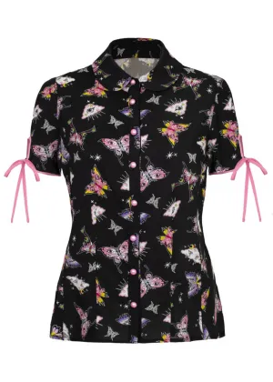 Hell Bunny Kocho Butterfly 40's Blouse Black