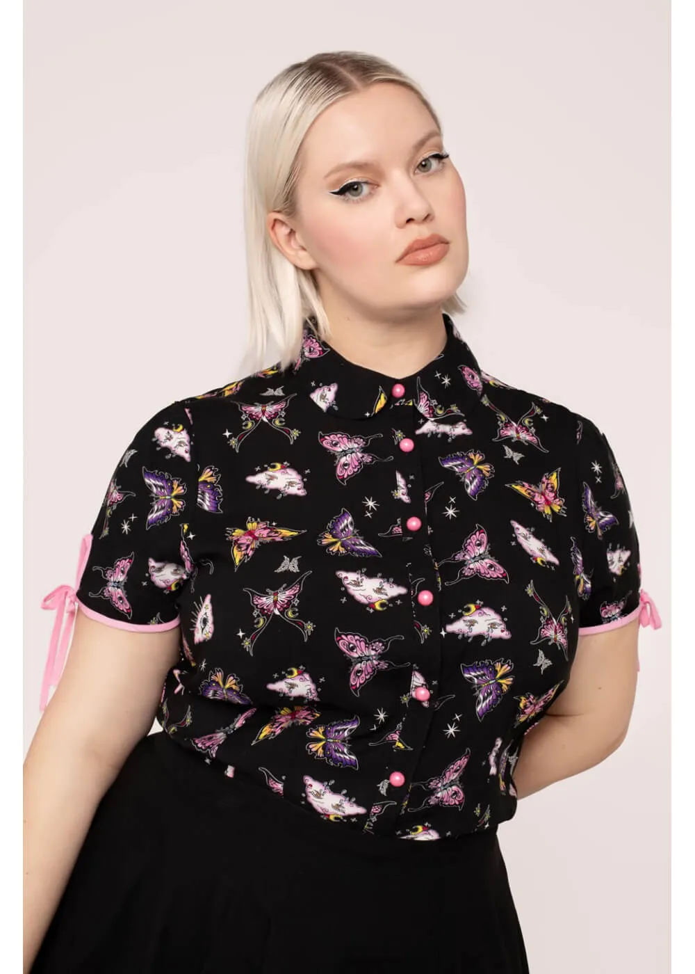 Hell Bunny Kocho Butterfly 40's Blouse Black