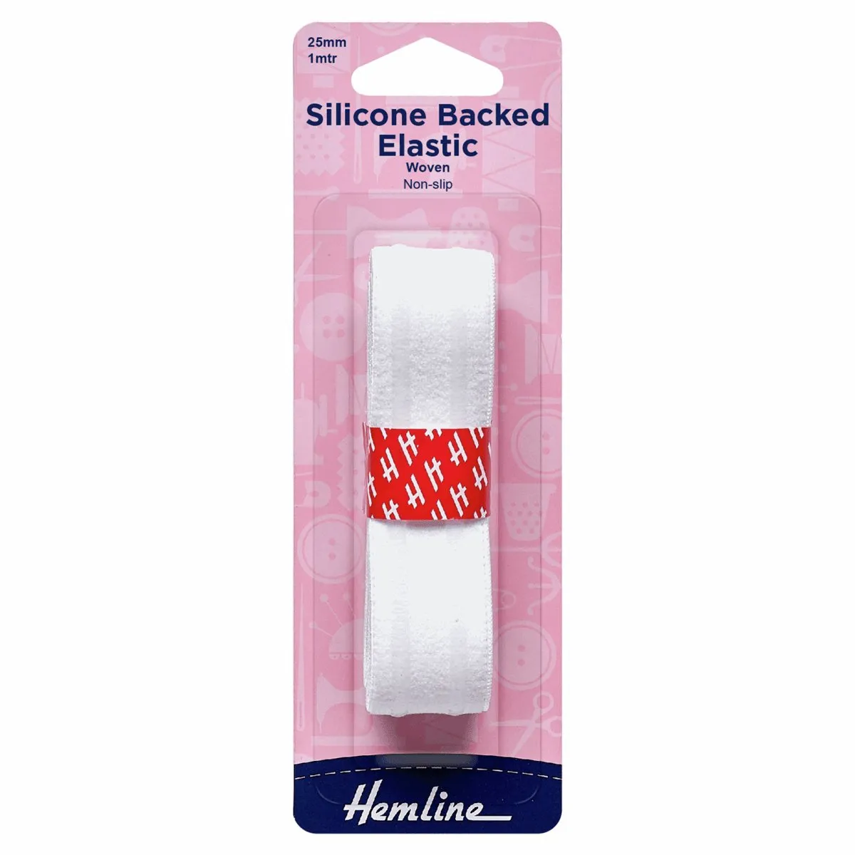 Hemline Silicone Backed Elastic - 25mm - White