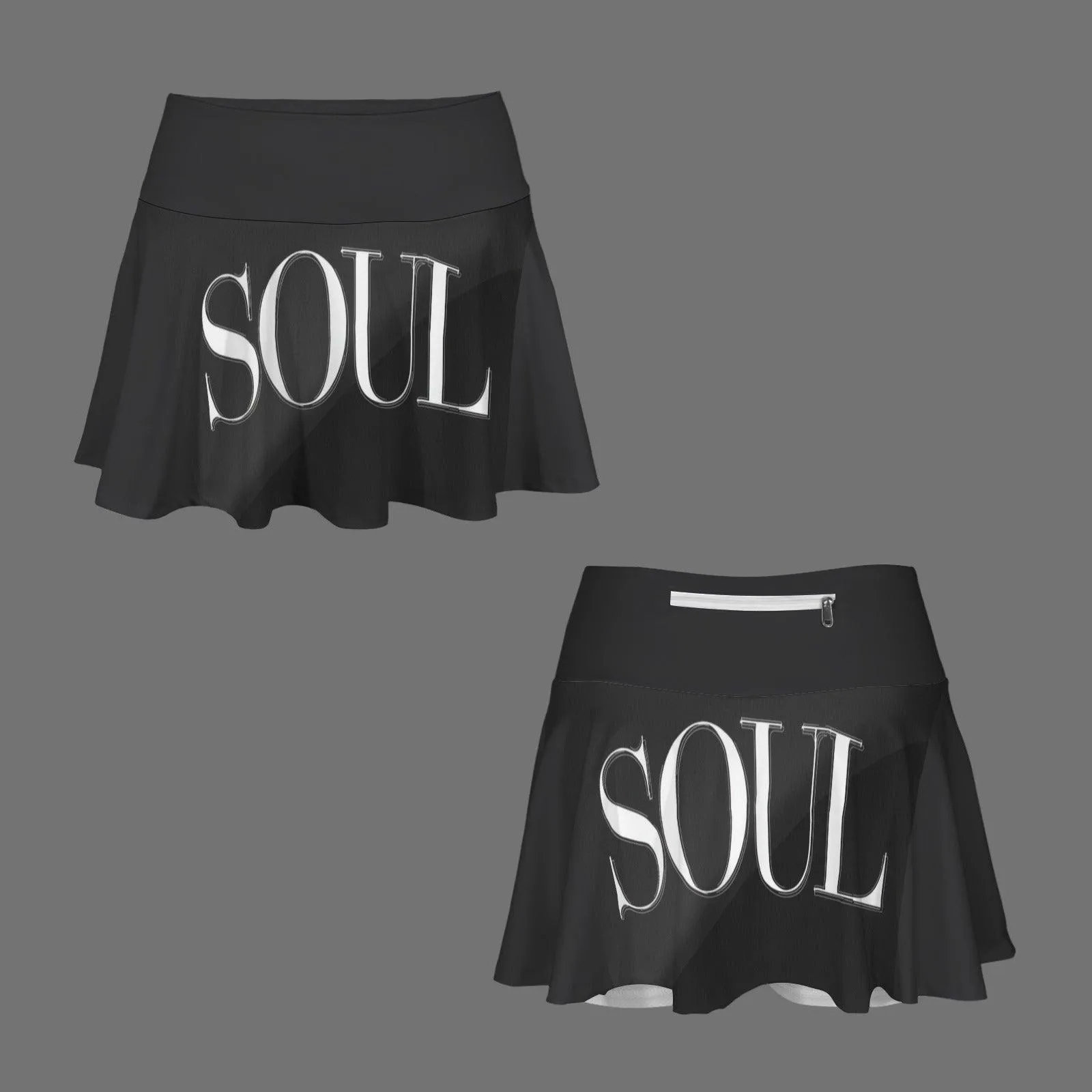 High Waist Pleated Zipper Pockets Active Skirts
