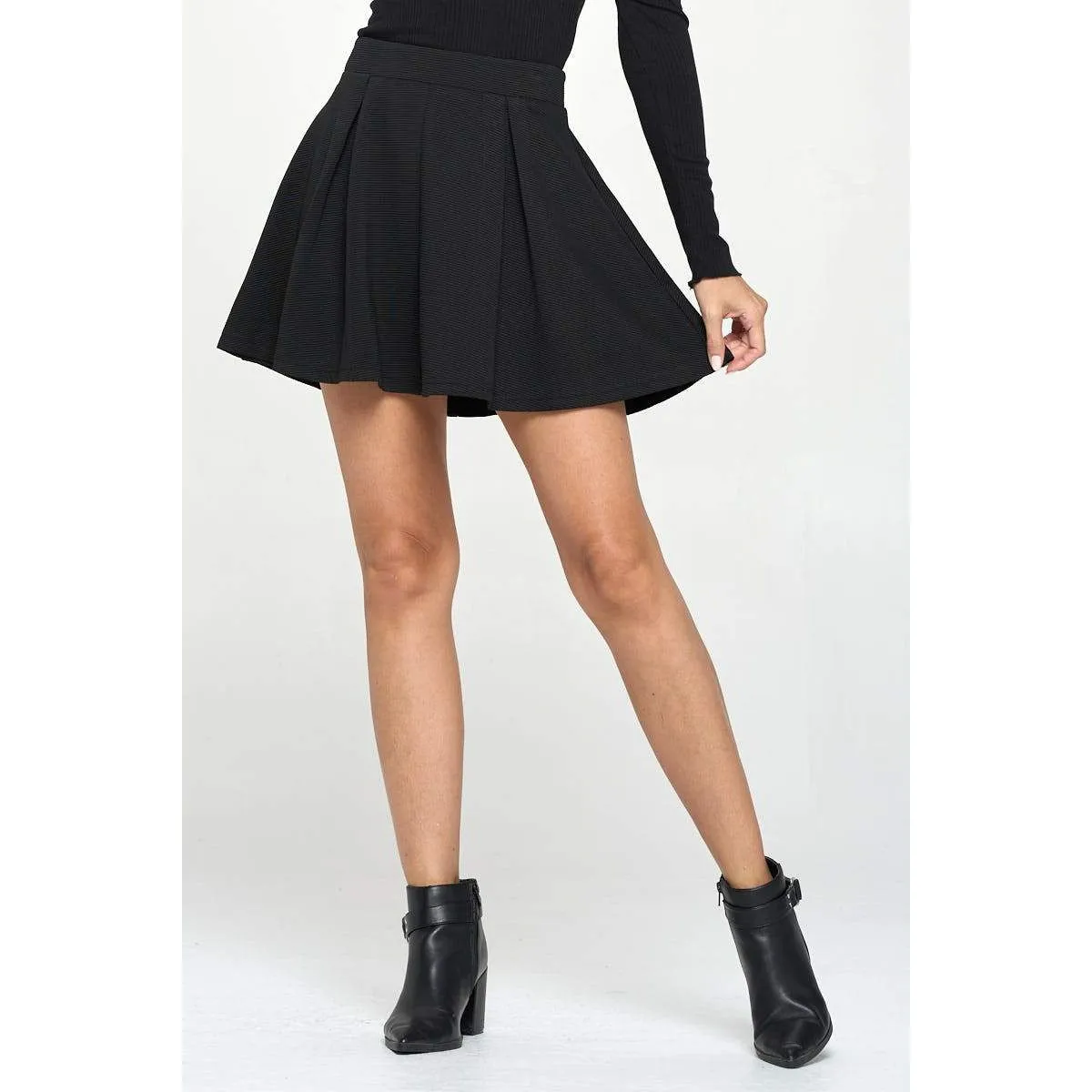 High-Waisted Pleated Skater Skirt
