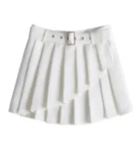 Hirro White Pleated asymmetrical Front Detail with Belt Mini Skirt