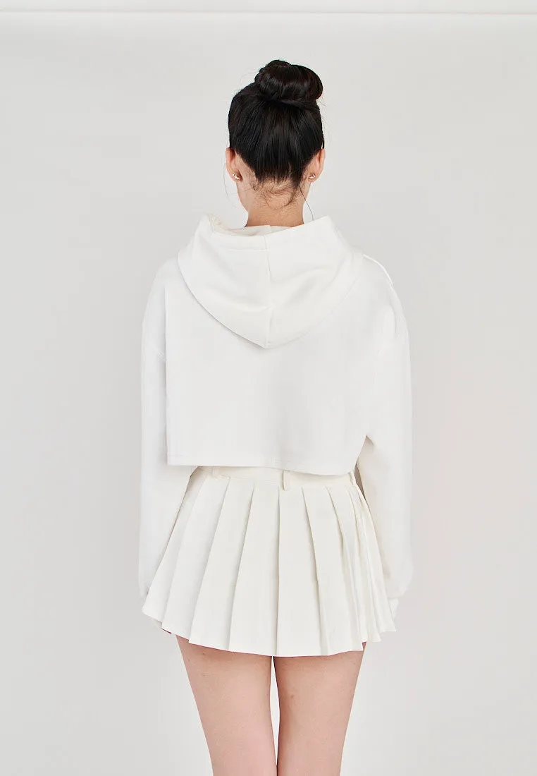 Hirro White Pleated asymmetrical Front Detail with Belt Mini Skirt