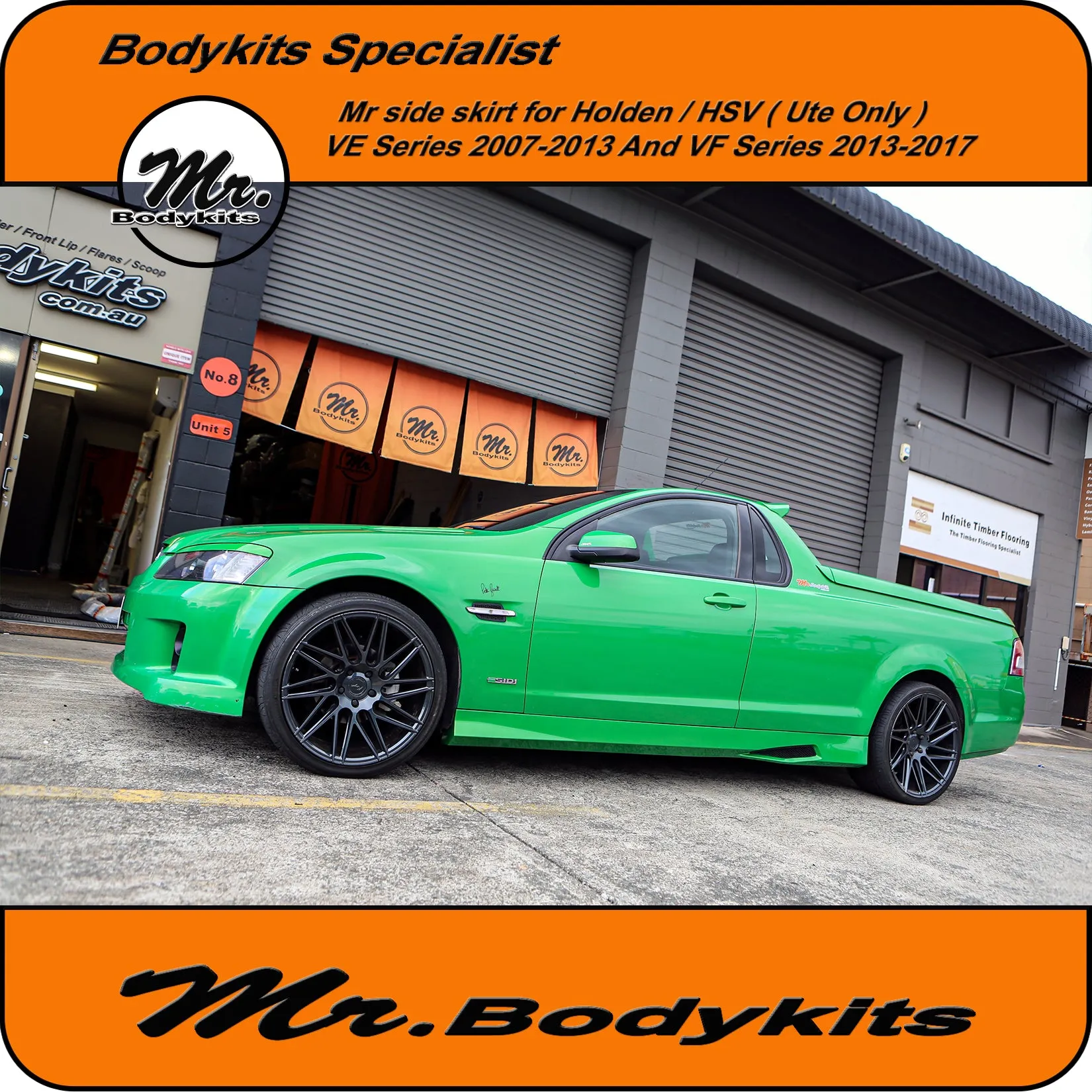 Holden Commodore VE VF / HSV Maloo Style Plastic Side Skirts (Ute Only) 2006-2017 by Mr Bodykits