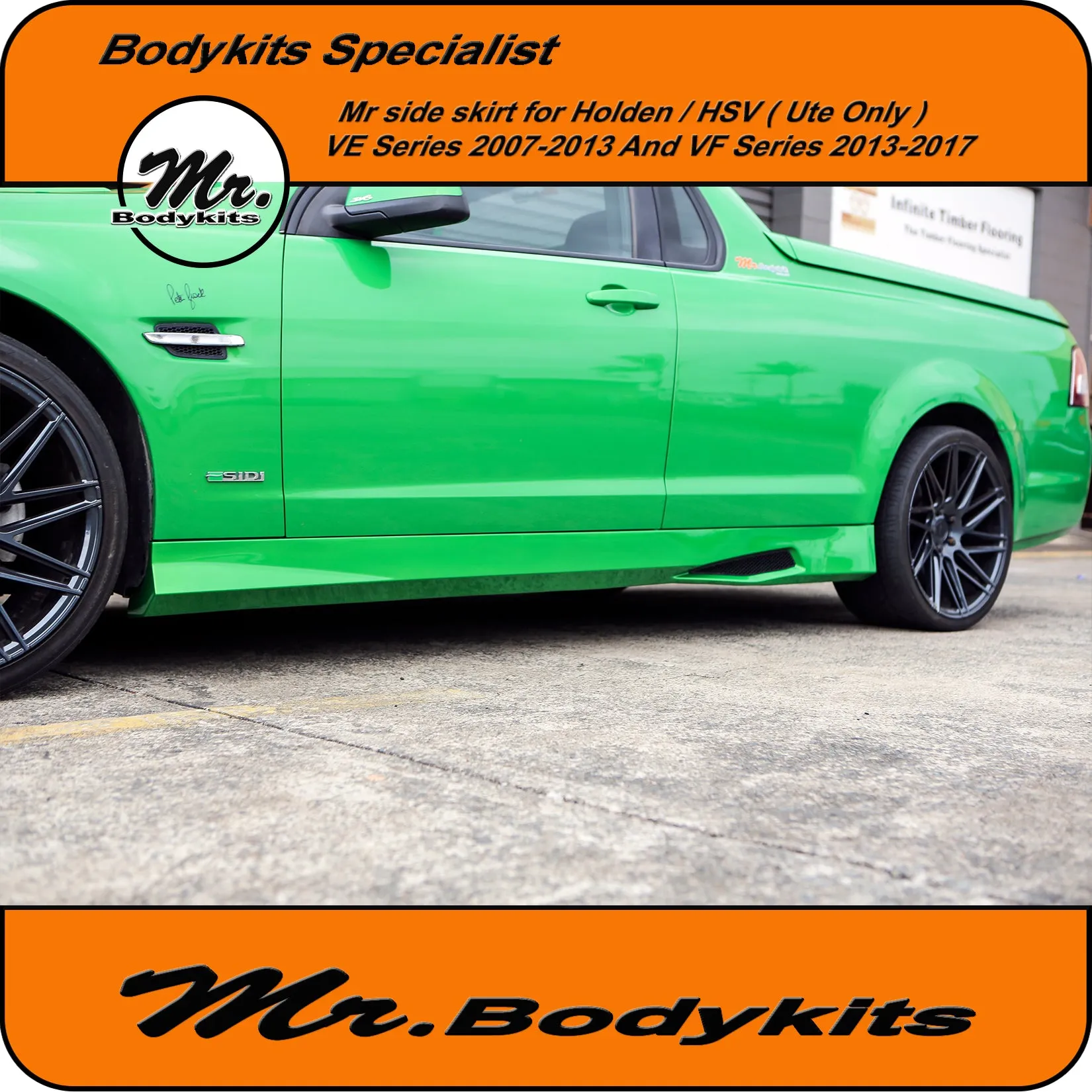Holden Commodore VE VF / HSV Maloo Style Plastic Side Skirts (Ute Only) 2006-2017 by Mr Bodykits