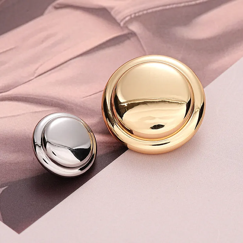Hollow-Backed Golden Silver Round Hat-Shaped Metal Button 5pcs