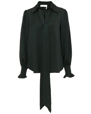 Intense Green Tie Sash Blouse