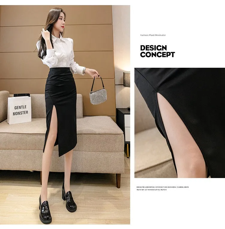 Irregular Pleated Skirt - Mid Length Long Length Spring Design