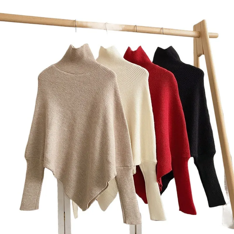 Irregular Pullover Turtleneck Sweater for Women, Lazy Style in Autumn and Winter, High-Quality Loose Outerwear, Soft and Thick Knitted Sweater. C-241104-1