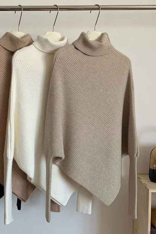 Irregular Pullover Turtleneck Sweater for Women, Lazy Style in Autumn and Winter, High-Quality Loose Outerwear, Soft and Thick Knitted Sweater. C-241104-1