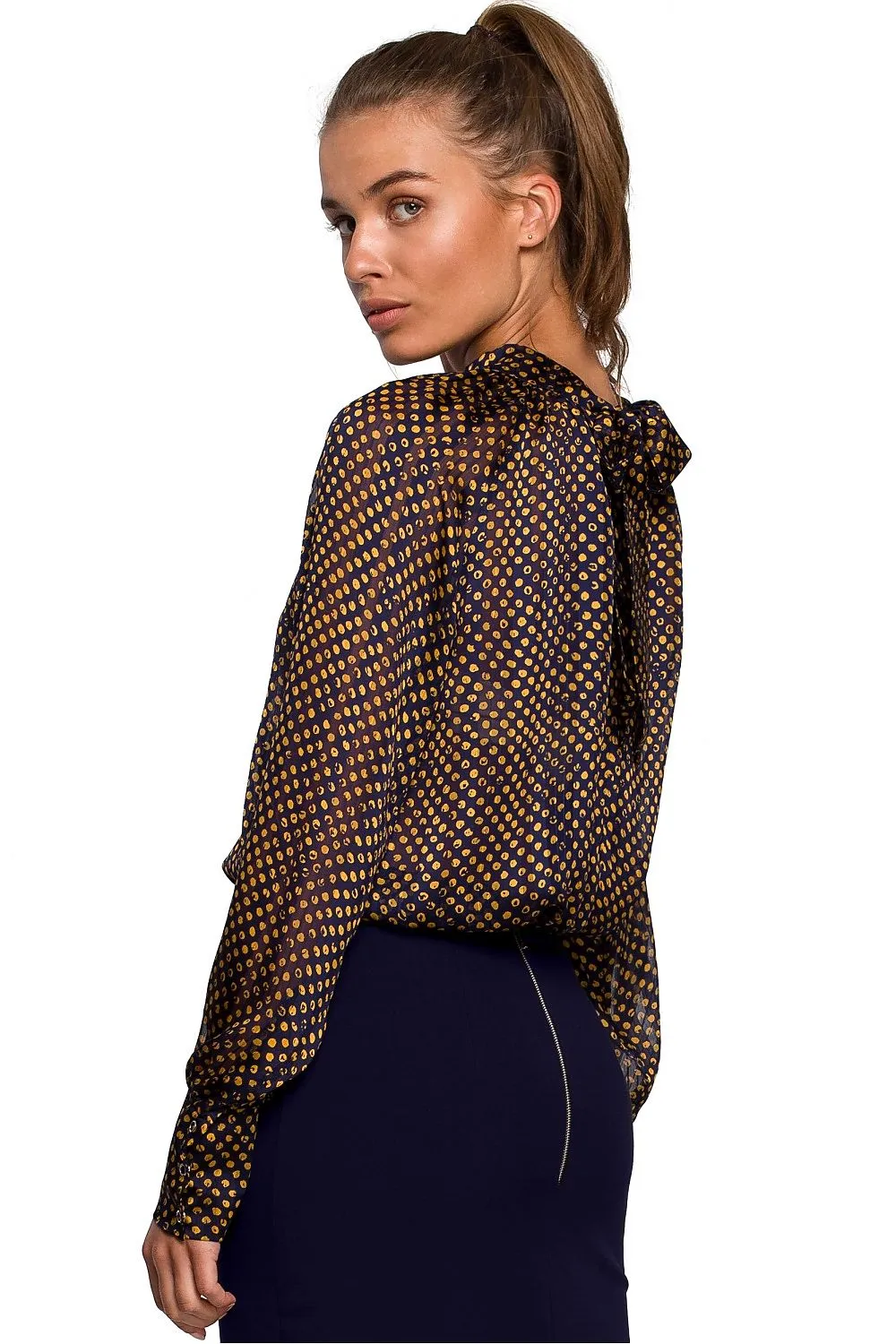 Irregular Stripe Chiffon Tie-Back Blouse