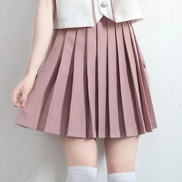 Japanese Pink Sailor Uniforms Pleated Skirt Sets