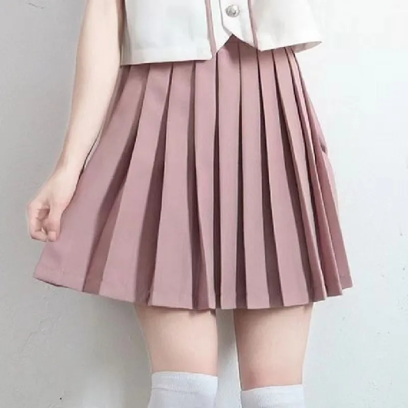 Japanese Pink Sailor Uniforms Pleated Skirt Sets