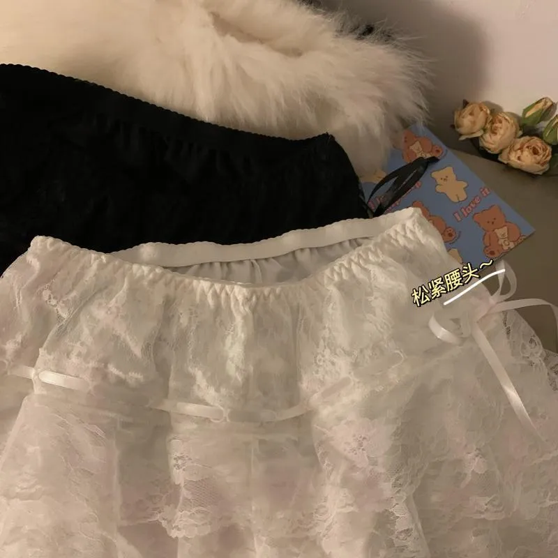 JazzHer Lace Sexy Sweet Summer Skirt Women Clothes High Waist Harajuku White 2000s Kawaii Korea Bow Mini Skirts Y2k Femme Short Skirts