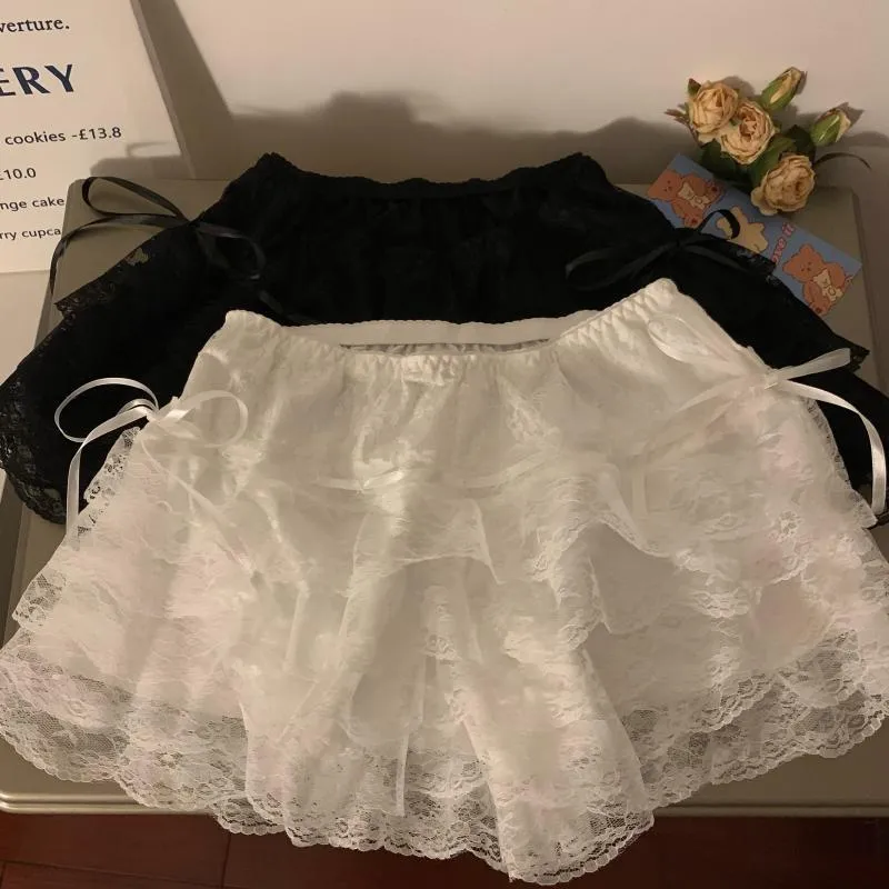 JazzHer Lace Sexy Sweet Summer Skirt Women Clothes High Waist Harajuku White 2000s Kawaii Korea Bow Mini Skirts Y2k Femme Short Skirts