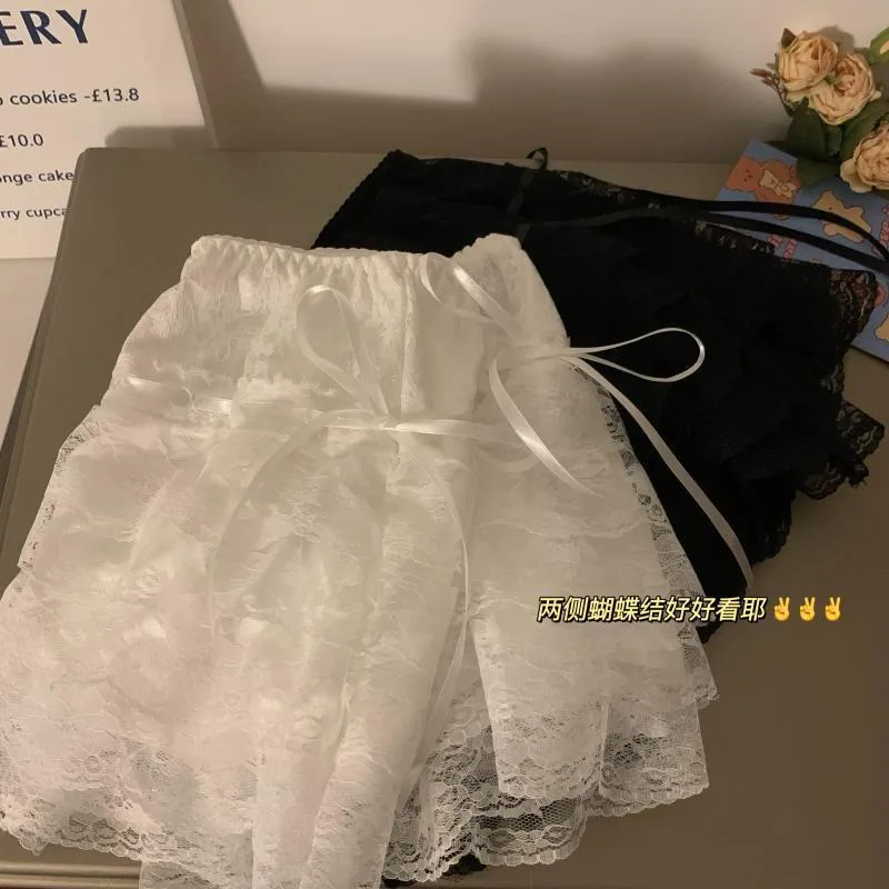 JazzHer Lace Sexy Sweet Summer Skirt Women Clothes High Waist Harajuku White 2000s Kawaii Korea Bow Mini Skirts Y2k Femme Short Skirts