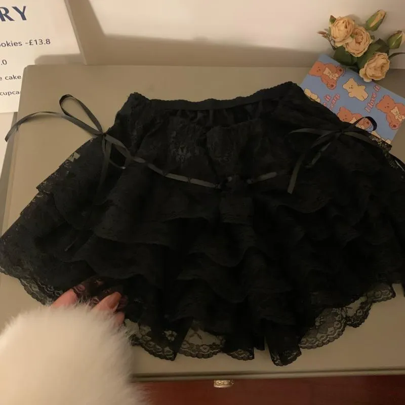 JazzHer Lace Sexy Sweet Summer Skirt Women Clothes High Waist Harajuku White 2000s Kawaii Korea Bow Mini Skirts Y2k Femme Short Skirts