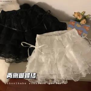 JazzHer Lace Sexy Sweet Summer Skirt Women Clothes High Waist Harajuku White 2000s Kawaii Korea Bow Mini Skirts Y2k Femme Short Skirts