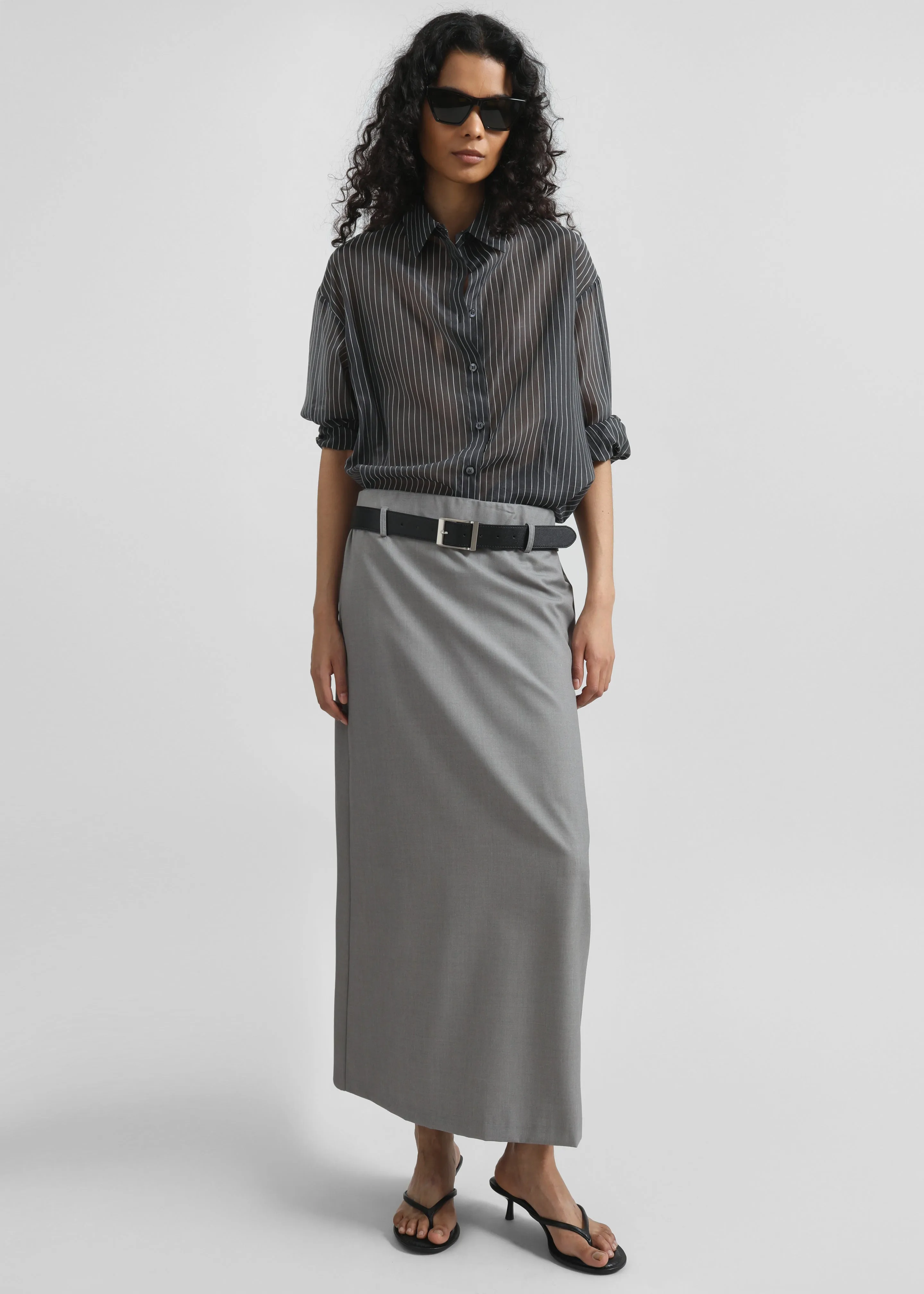 Kesin Open Back Shirt - Grey/White Stripe