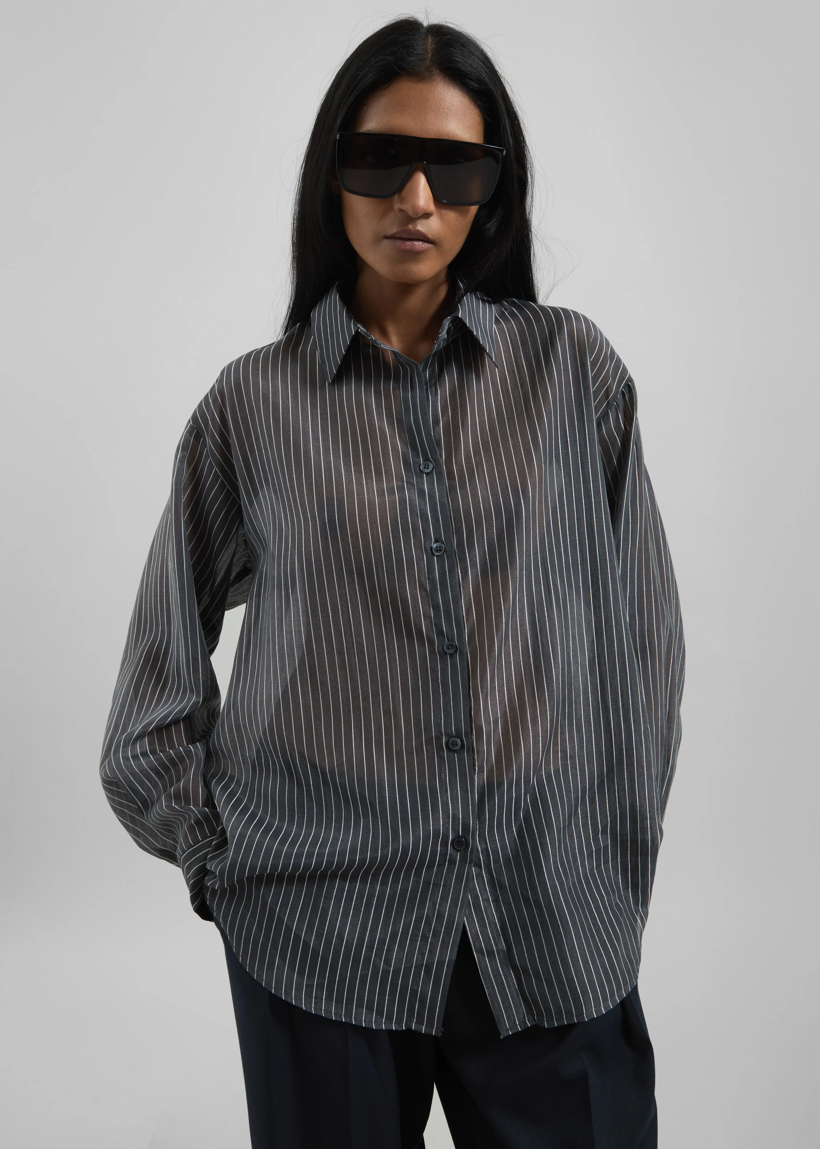 Kesin Open Back Shirt - Grey/White Stripe