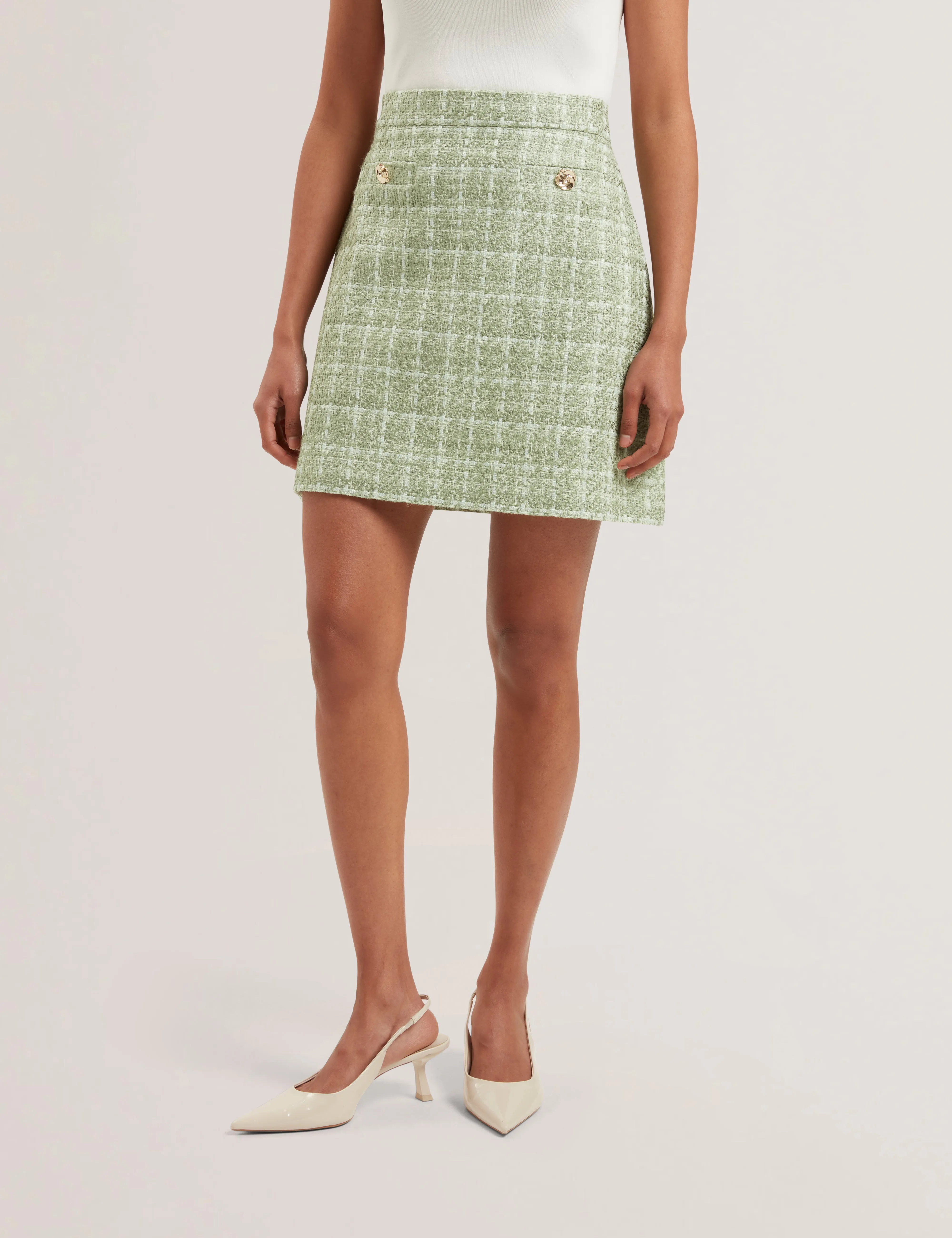 Komas Rose Button Boucle Tailored Mini Skirt Lt-Green