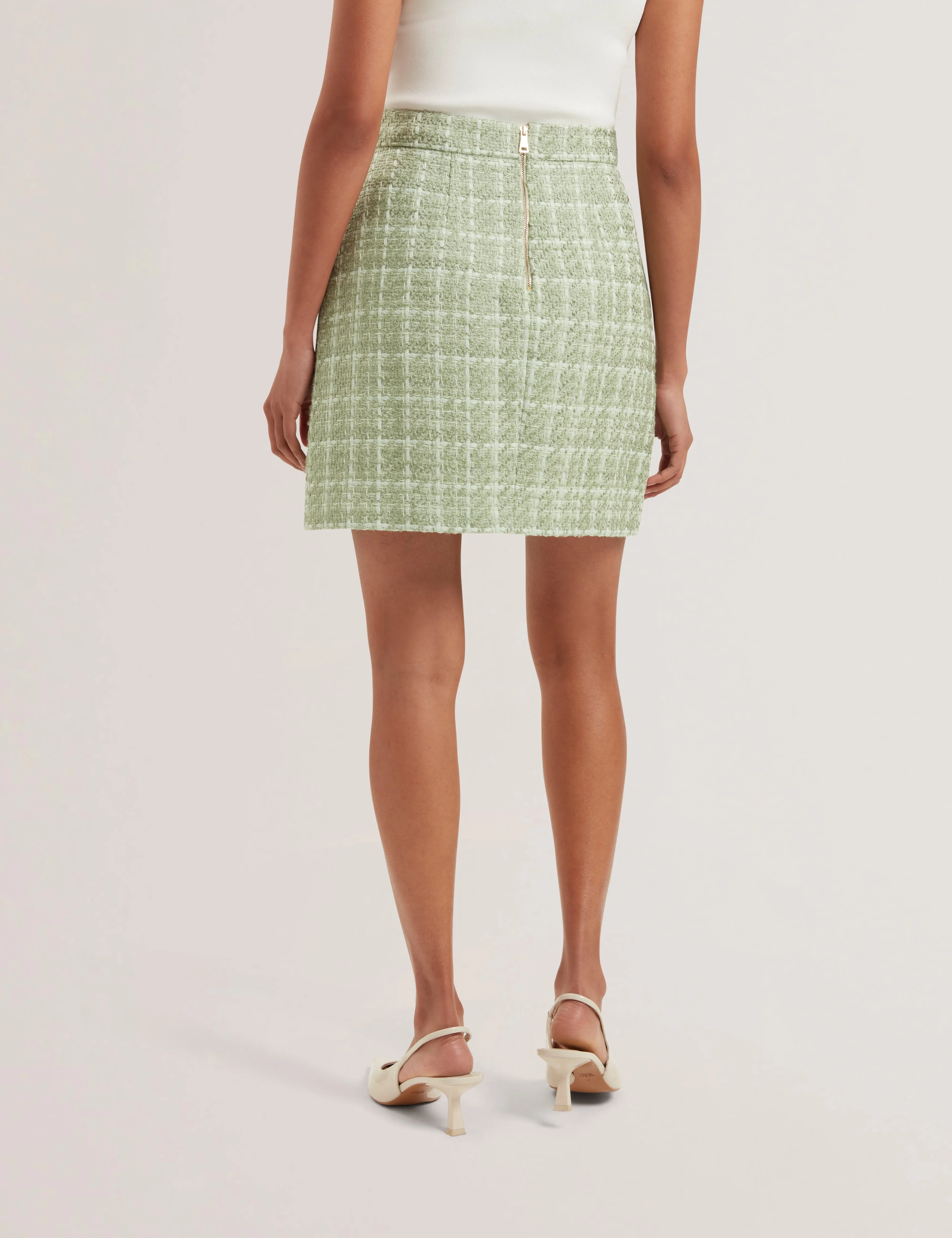 Komas Rose Button Boucle Tailored Mini Skirt Lt-Green