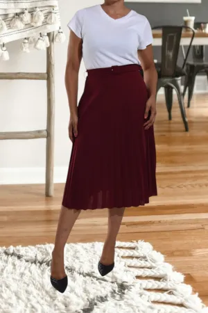 Ladies Burgundy Pleated Skirt