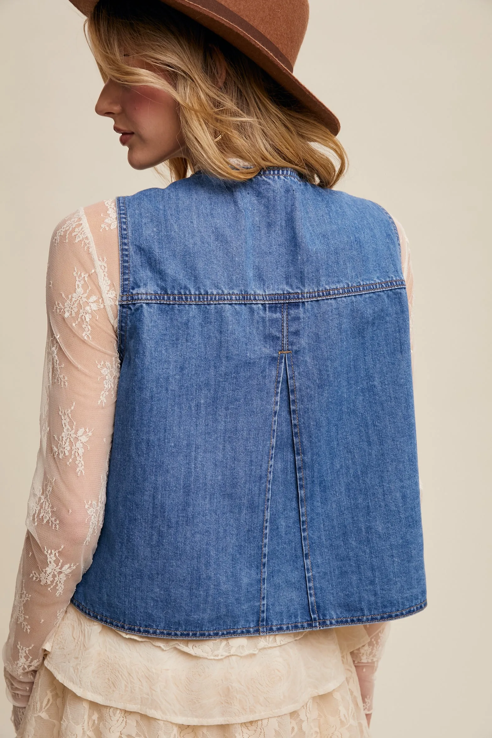 Ladies Listicle Denim Tie-Front Vest - LVT006