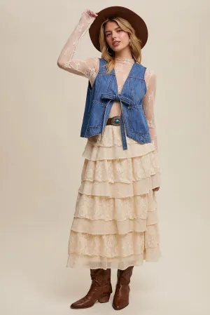 Ladies Listicle Denim Tie-Front Vest - LVT006