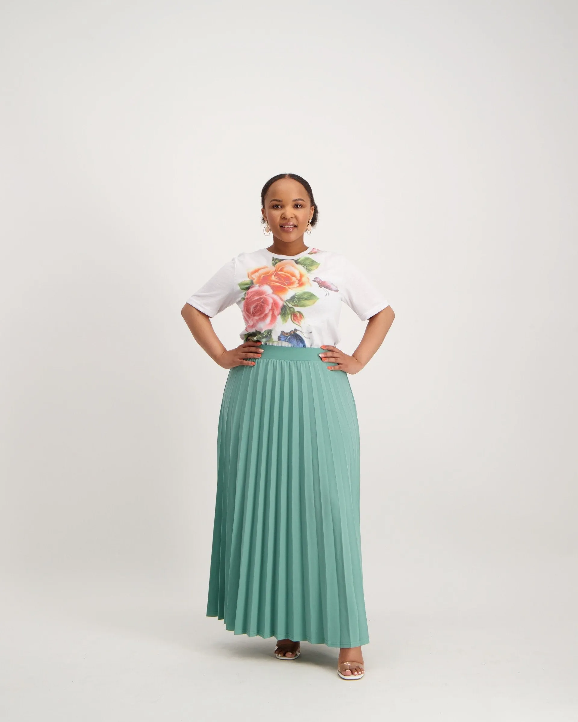 Ladies Pleated Maxi Skirt - Seafoam