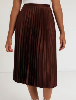 Ladies Pleated Midi Skirt - Brown