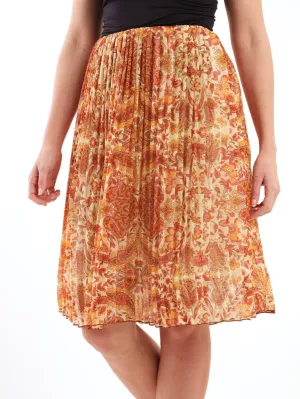 Ladies Pleated Patchwork Striped Skirt - Orange