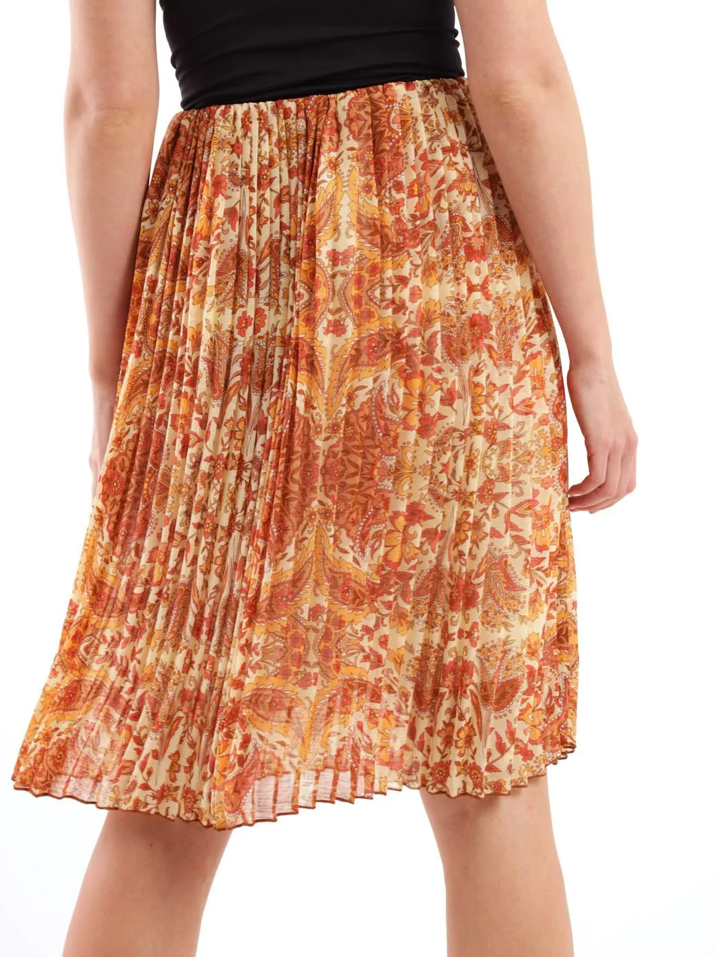 Ladies Pleated Patchwork Striped Skirt - Orange