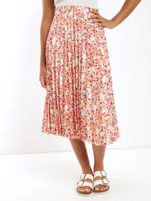 Ladies Printed Pleated Midi Skirt