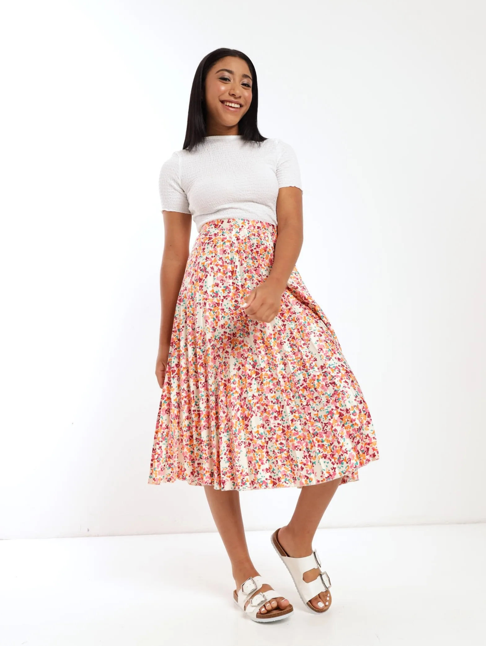 Ladies Printed Pleated Midi Skirt